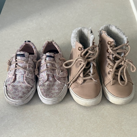 Tommy Bahama Other - Tommy Bahama & Sperry Kids Pink Sequin Sneakers & Pink Fur High Tops Shoes 10T